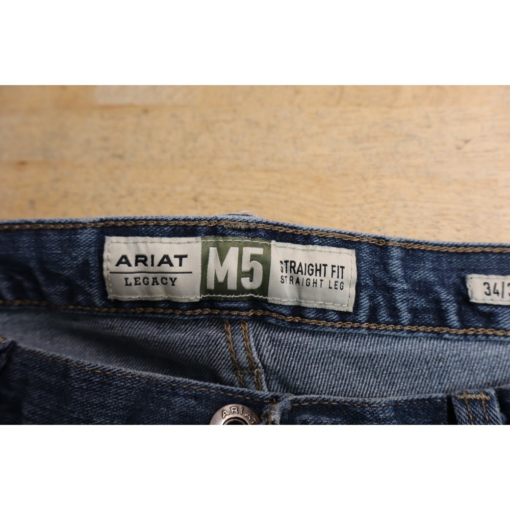 Mens Ariat M5 Straight Fit Leg Size 34x34 Cotton Denim Jeans Blue Workwear - Picture 4 of 11